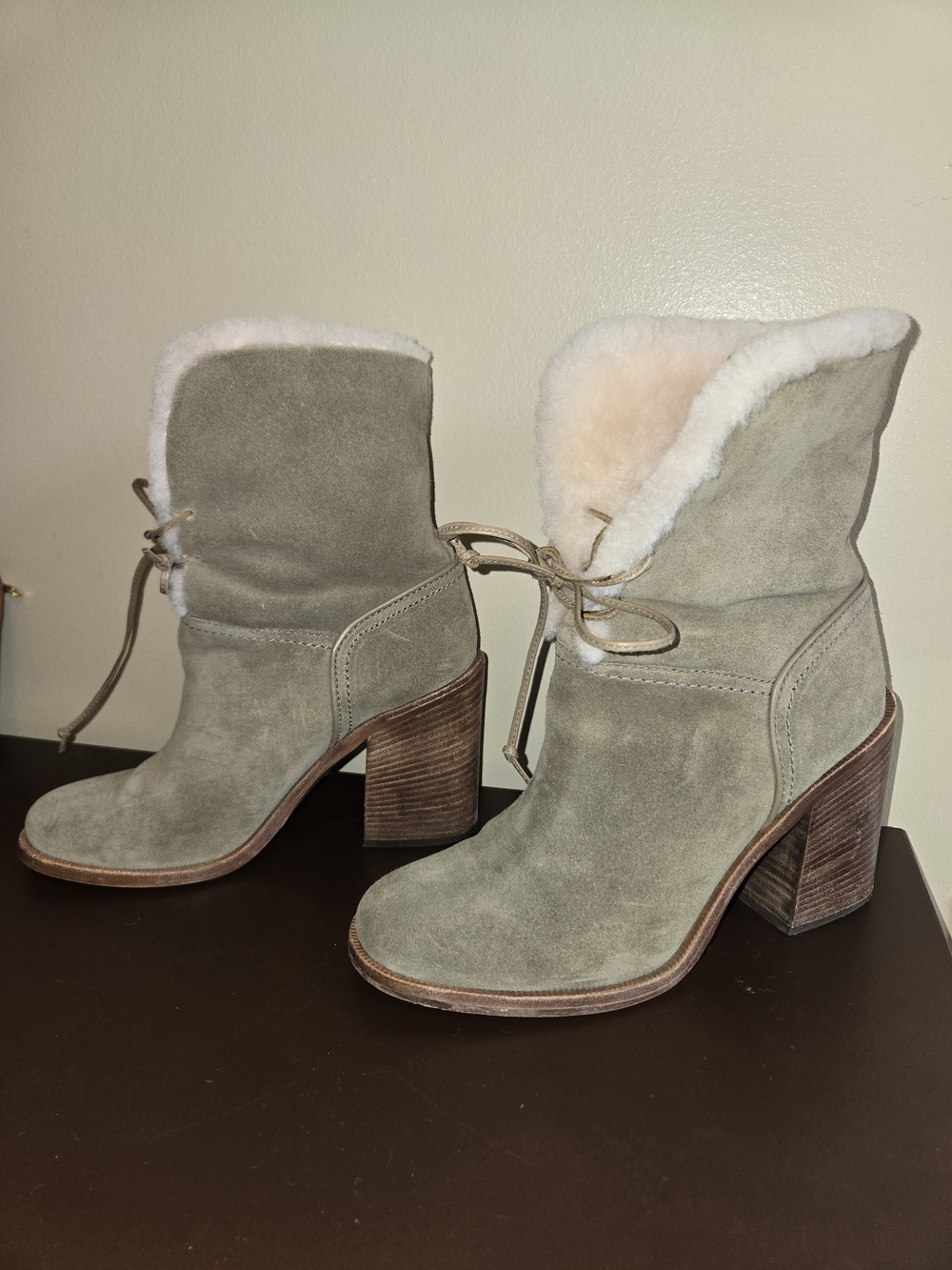 Green UGG Jerene Shearling-Lined Suede Heeled Boots
